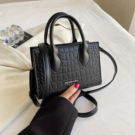 Vintage Crocodile Pattern Tote Bag Retro Top Handle Crossbody Bag