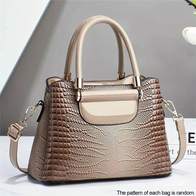 Crocodile Pattern Handbag Women's PU Satchel Purse