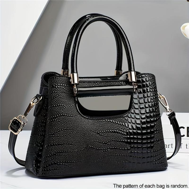 Crocodile Pattern Handbag Women's PU Satchel Purse