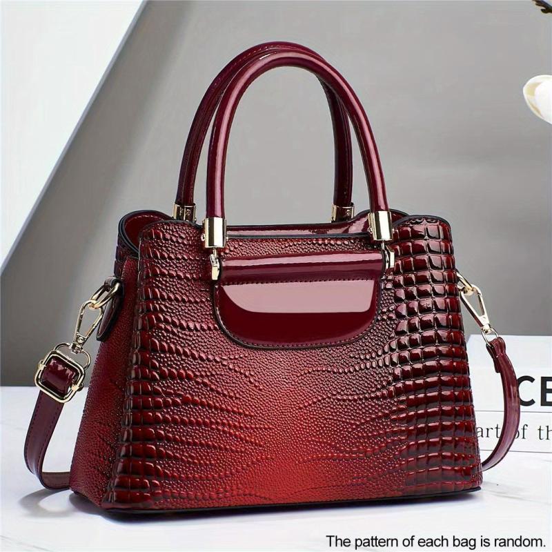 Crocodile Pattern Handbag Women's PU Satchel Purse
