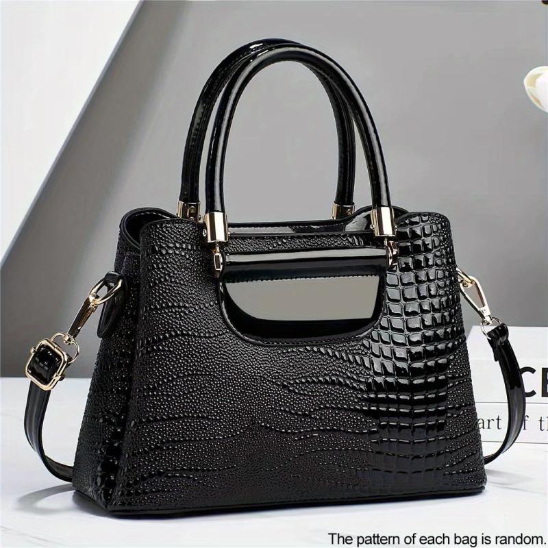 Crocodile Pattern Handbag Women's PU Satchel Purse