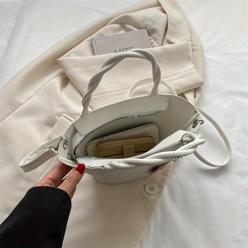 Solid PU Leather Crossbody Bag Zipper Girl's Handbag