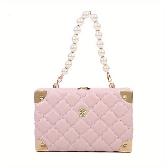 Quilted Solid Mini Handbag Chain Handle Crossbody Bag PU Leather Shoulder Bag