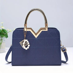 Argyle Embossed Square Handbag PU Leather Crossbody Bag Women's Top Handle Purse