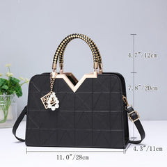 Argyle Embossed Square Handbag PU Leather Crossbody Bag Women's Top Handle Purse