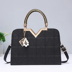 Argyle Embossed Square Handbag PU Leather Crossbody Bag Women's Top Handle Purse