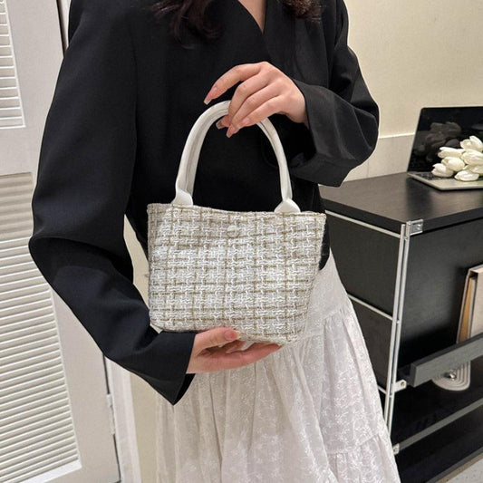 Mini Plaid Crossbody Bag Canvas Top Handle Satchel