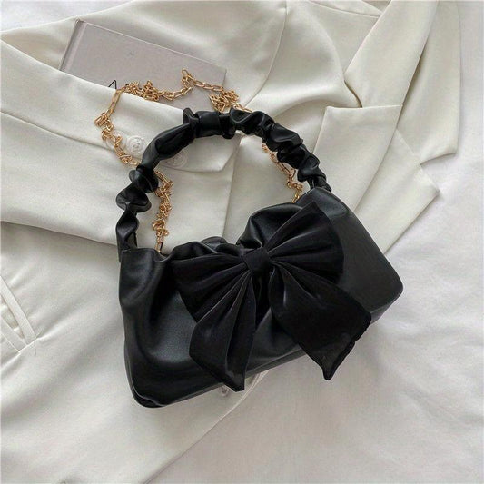 Bow Decor Shoulder Bag Ruched Handle Crossbody Bag