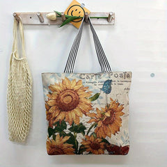 Flower Embroidery Tote Bag Canvas Shoulder Bag Women's Shopping Bag