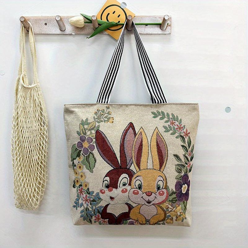 Flower Embroidery Tote Bag Canvas Shoulder Bag Women's Shopping Bag