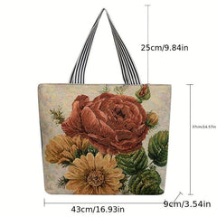 Flower Embroidery Tote Bag Canvas Shoulder Bag Women's Shopping Bag