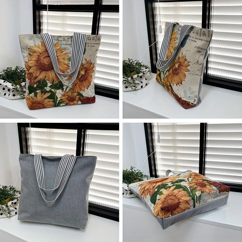 Flower Embroidery Tote Bag Canvas Shoulder Bag Women's Shopping Bag
