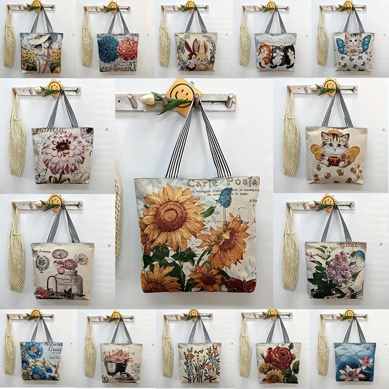 Flower Embroidery Tote Bag Canvas Shoulder Bag Women's Shopping Bag