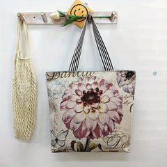 Flower Embroidery Tote Bag Canvas Shoulder Bag Women's Shopping Bag