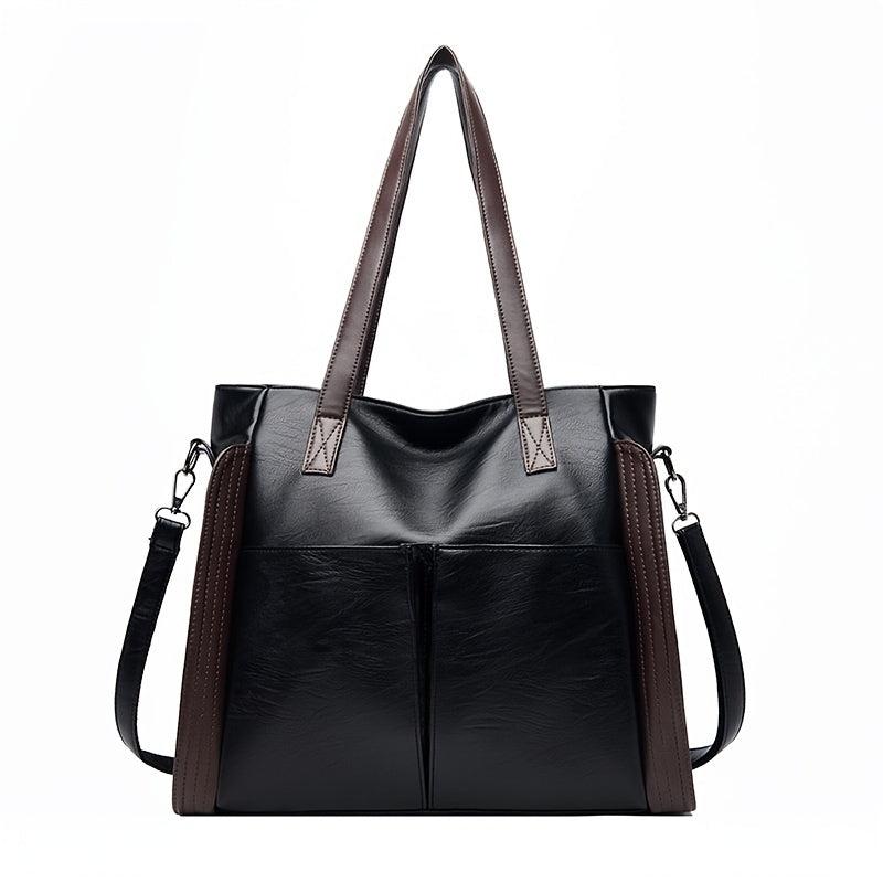 Women's Double Handle Tote Bag Soft Leather Shoulder Bag Two Tone Crossbody Work