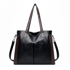 Women's Double Handle Tote Bag Soft Leather Shoulder Bag Two Tone Crossbody Work