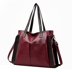 Women's Double Handle Tote Bag Soft Leather Shoulder Bag Two Tone Crossbody Work