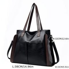 Women's Double Handle Tote Bag Soft Leather Shoulder Bag Two Tone Crossbody Work