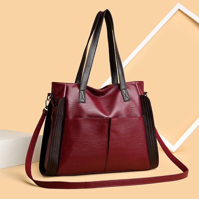 Women's Double Handle Tote Bag Soft Leather Shoulder Bag Two Tone Crossbody Work