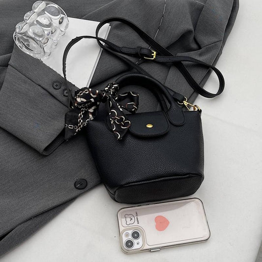 Scarf Strap Crossbody Satchel Bag PU Leather Textured Bag