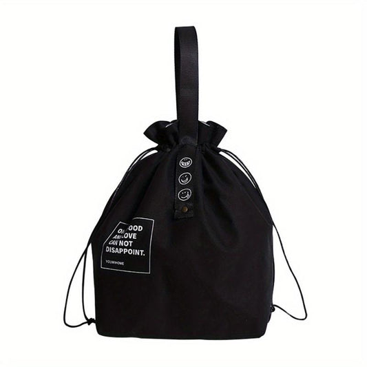 Insulated Lunch Bag Drawstring Handbag Letter Print Picnic Work