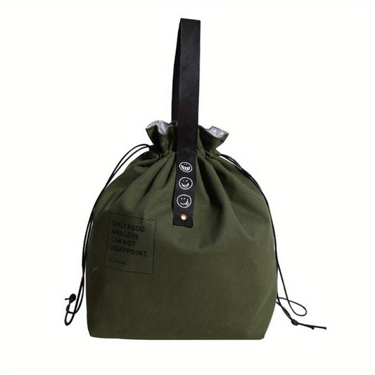 Insulated Lunch Bag Drawstring Handbag Letter Print Picnic Work