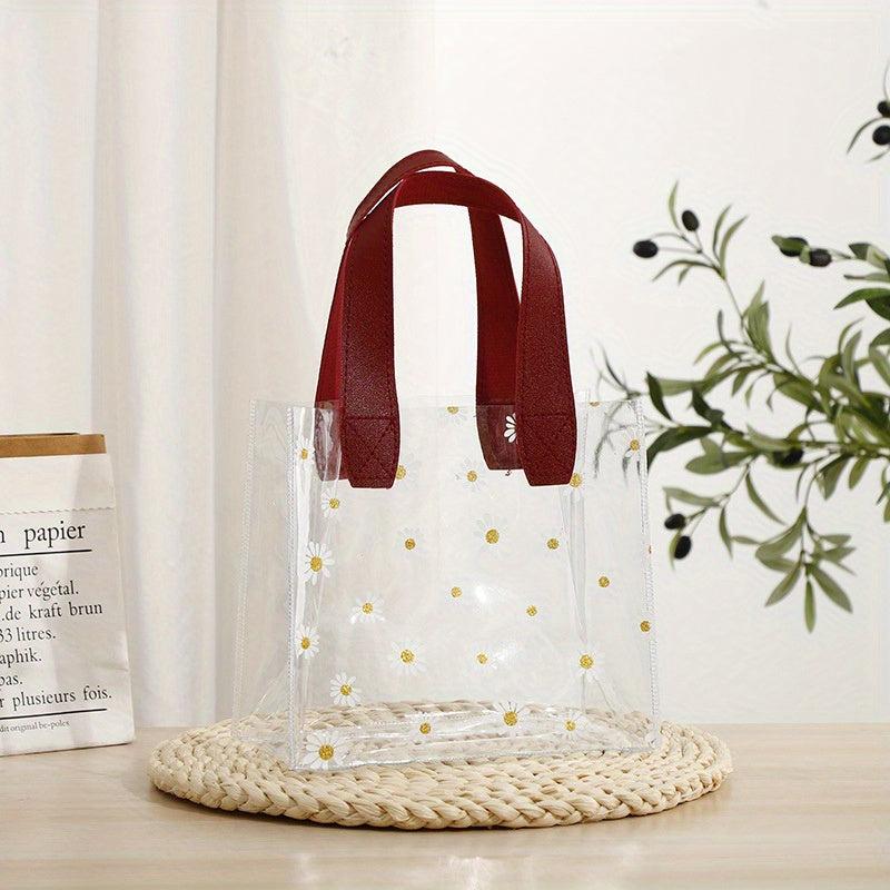 Daisy Floral Print Clear Handbag PVC Transparent Tote Bag