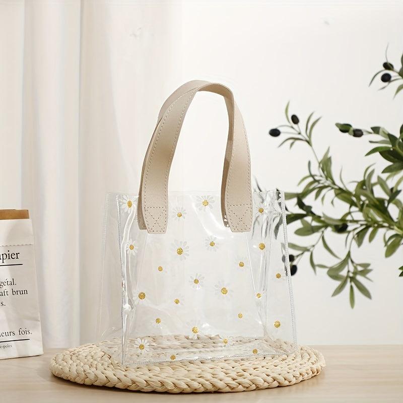 Daisy Floral Print Clear Handbag PVC Transparent Tote Bag