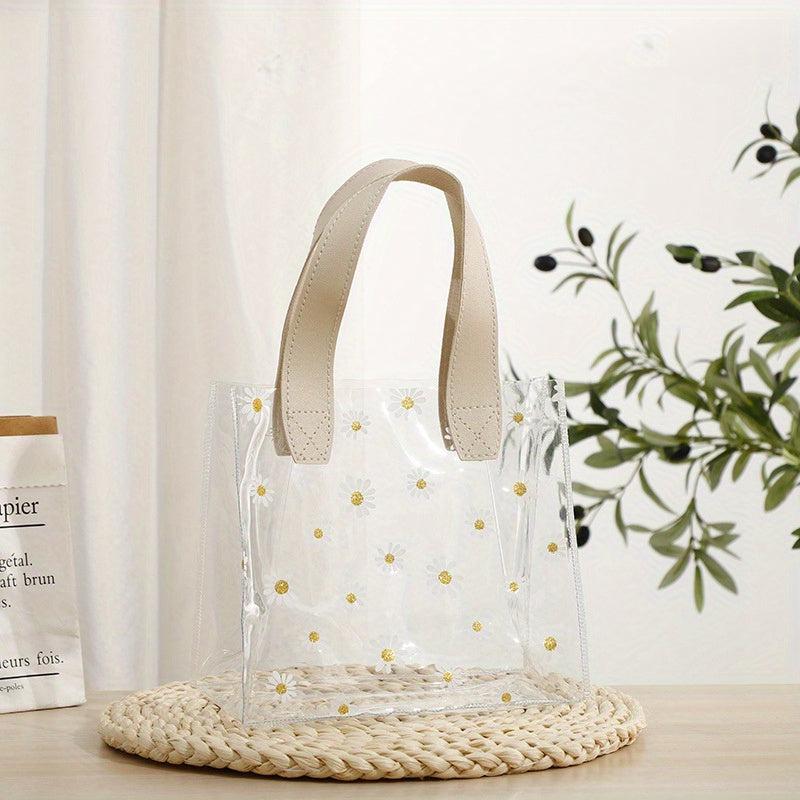 Daisy Floral Print Clear Handbag PVC Transparent Tote Bag