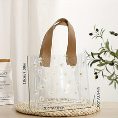 Daisy Floral Print Clear Handbag PVC Transparent Tote Bag