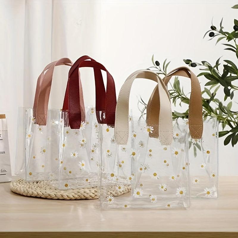 Daisy Floral Print Clear Handbag PVC Transparent Tote Bag