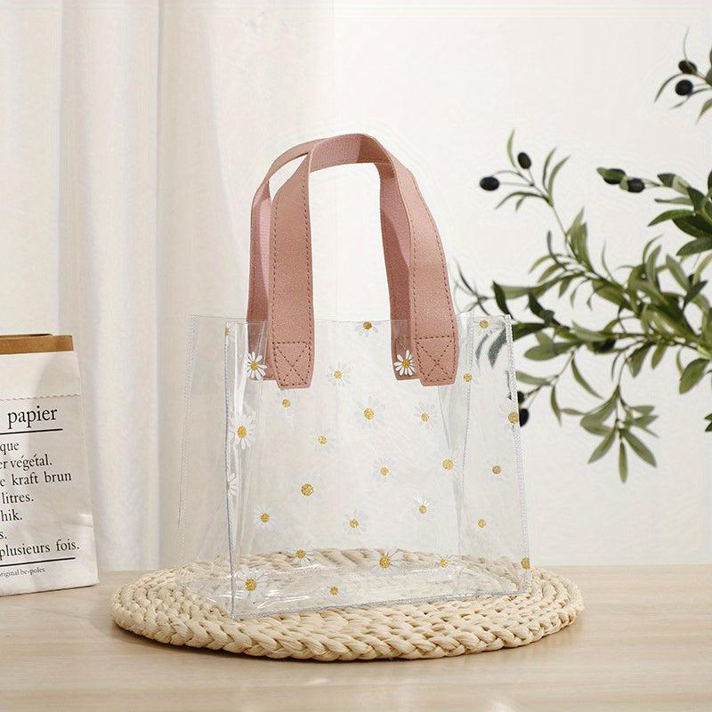 Daisy Floral Print Clear Handbag PVC Transparent Tote Bag