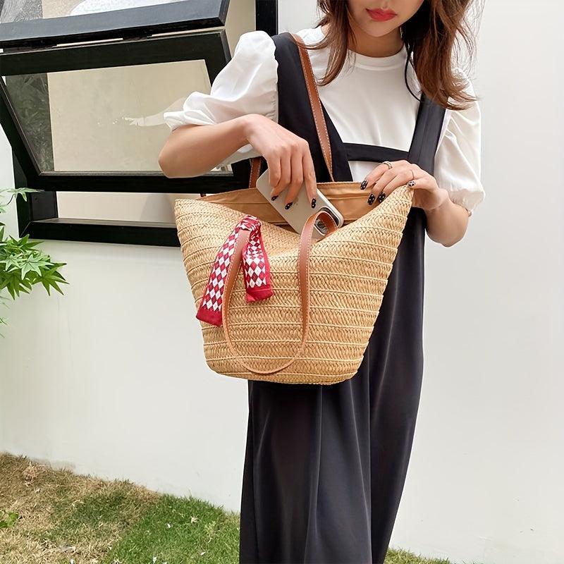 Straw Woven Large Capacity Tote Bag Lightweight Shoulder Bag