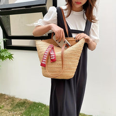 Straw Woven Large Capacity Tote Bag Lightweight Shoulder Bag
