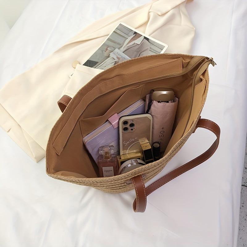 Straw Woven Large Capacity Tote Bag Lightweight Shoulder Bag