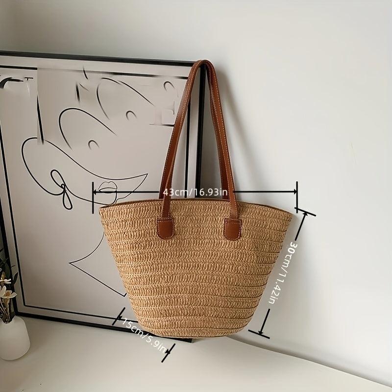 Straw Woven Large Capacity Tote Bag Lightweight Shoulder Bag