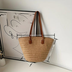 Straw Woven Large Capacity Tote Bag Lightweight Shoulder Bag
