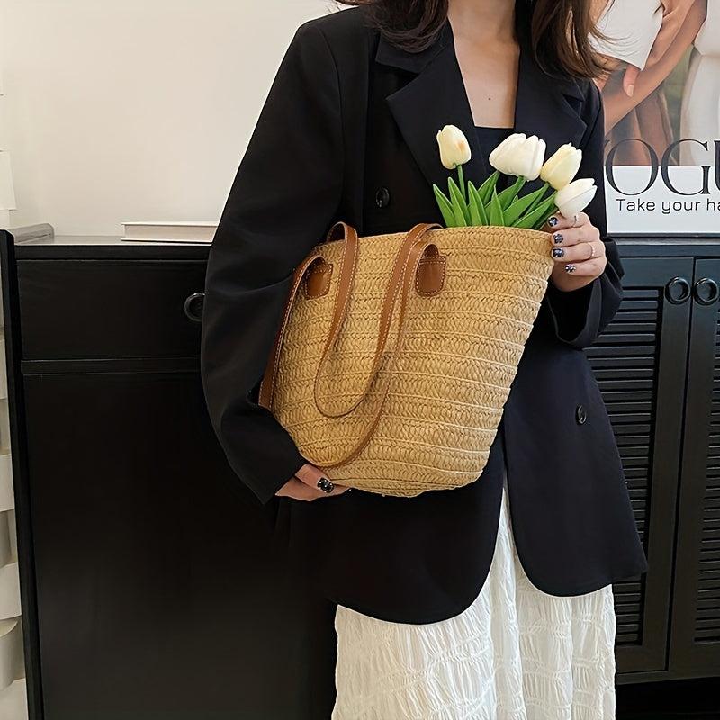 Straw Woven Large Capacity Tote Bag Lightweight Shoulder Bag