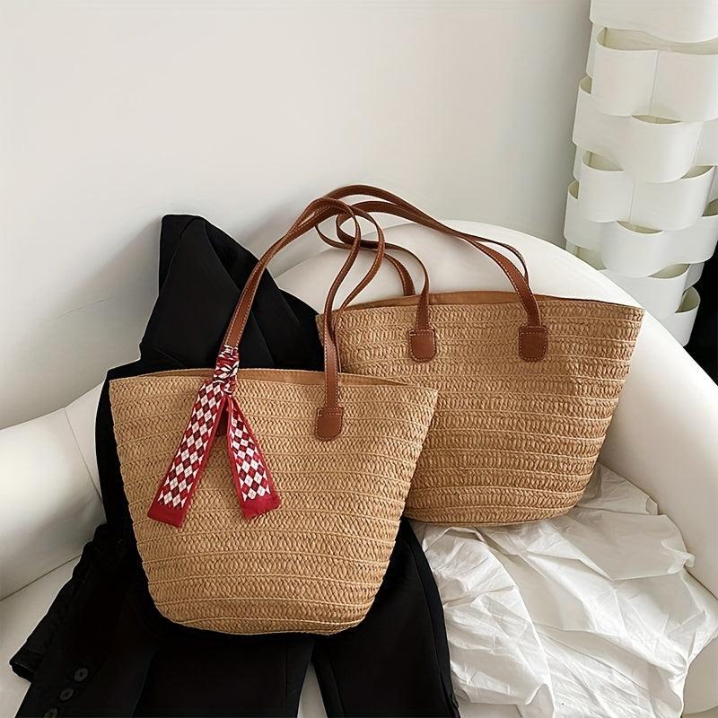 Straw Woven Large Capacity Tote Bag Lightweight Shoulder Bag
