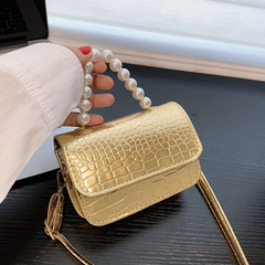 Crocodile Embossed Square Crossbody Bag With Bead Handle