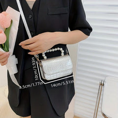 Crocodile Embossed Square Crossbody Bag With Bead Handle