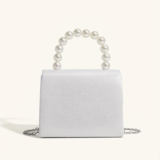 Faux Pearl Flap Shoulder Bag Top Handle Handbag Crossbody Bag