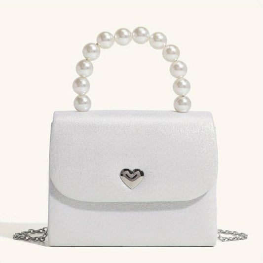 Faux Pearl Flap Shoulder Bag Top Handle Handbag Crossbody Bag