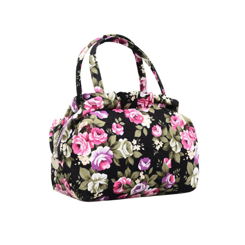 Flower Pattern Satchel Handbag Canvas Lightweight Decorative Satchel Bag Purse