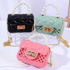 Mini Jelly Handbag Pearl Handle Silicone Crossbody Bag