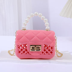 Mini Jelly Handbag Pearl Handle Silicone Crossbody Bag