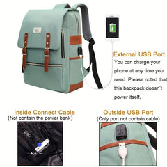 Student Backpack With USB Charging Port & Buckle Decor Flap