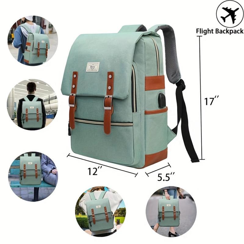 Student Backpack With USB Charging Port & Buckle Decor Flap