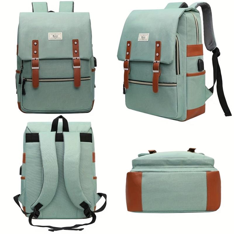 Student Backpack With USB Charging Port & Buckle Decor Flap