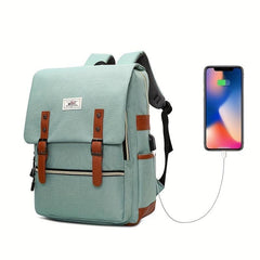 Student Backpack With USB Charging Port & Buckle Decor Flap